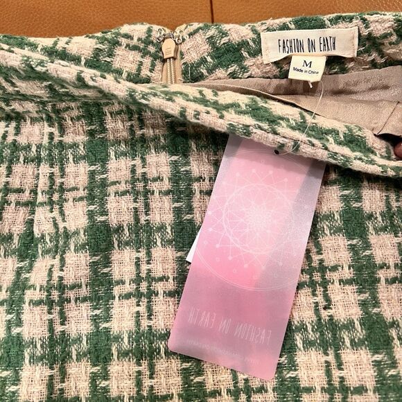 Fashion on Earth Tencel Wool Women’s Green and Cream Check Skirt, Size M, NWT - Picture 2 of 6